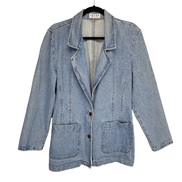 COBRA Vintage 90’s Long Blue Medium Wash Jean Blazer V-Neck Pockets Jacket s M - Picture 7 of 7